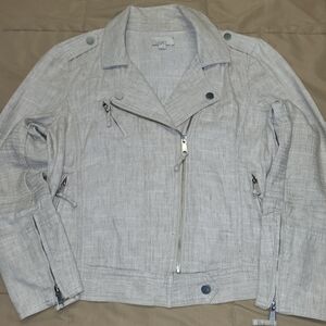 LOFT Linen Moto Jacket Womens Small Beige Cropped Zip Lightweight